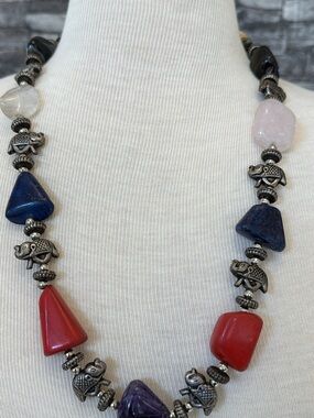 Multicolor Natural Stone &  Elephant Bead Statement Necklace - Women's Jewelry